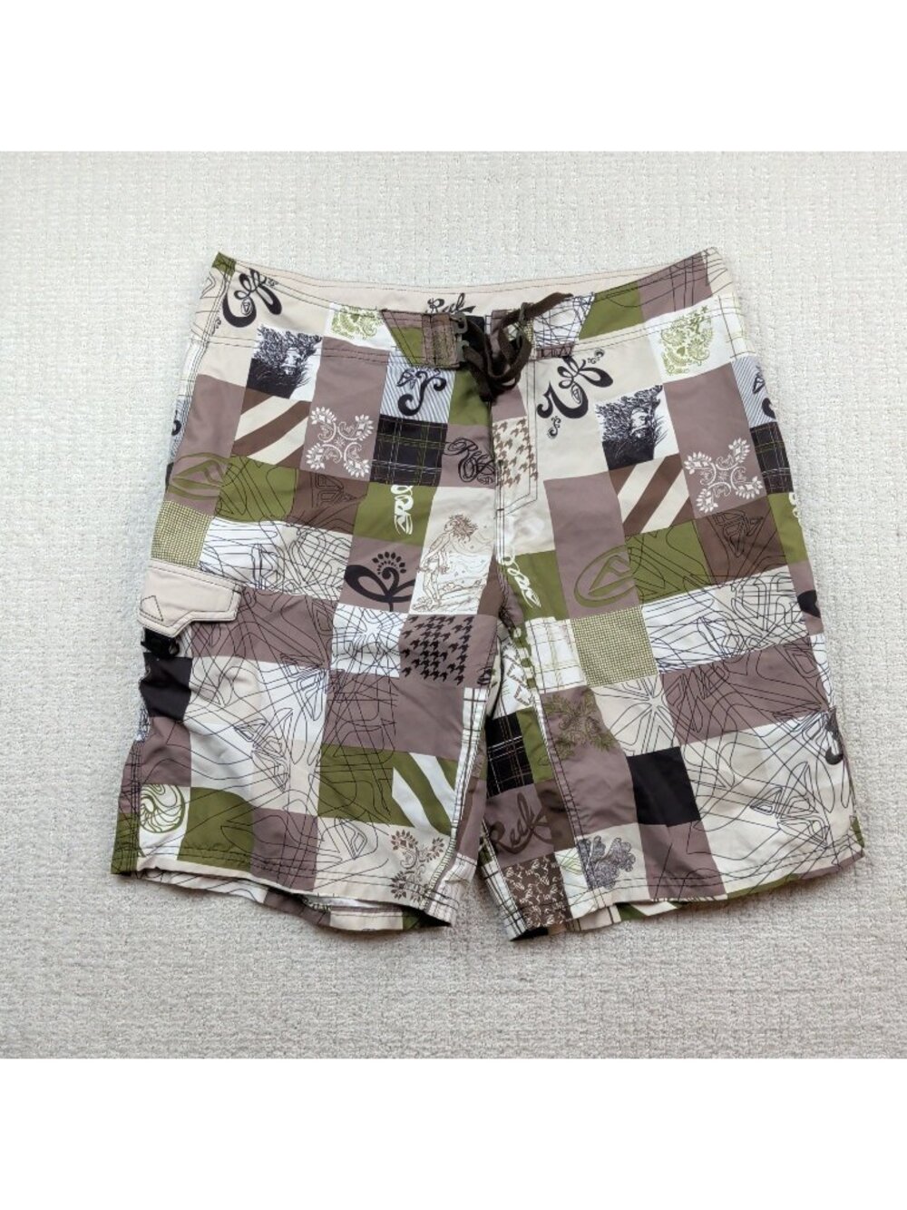 Y2K Reef Surf Board Shorts Patchwork Plaid Floral Surfer Grunge Paisley Men Read